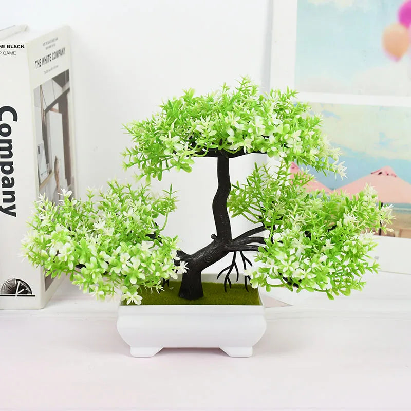 Plantas artificiais bonsai pequeno vaso de árvore plantas falsas flores vasos ornamentos para decoração.