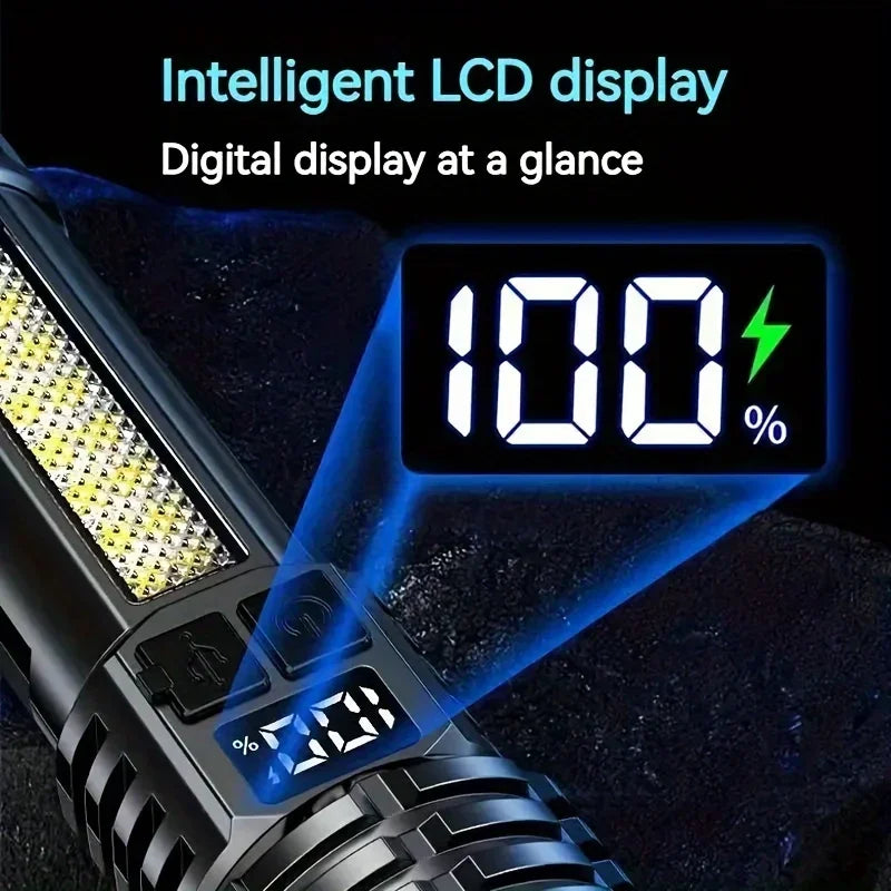 Lanterna LED de alta potência COB, Poderoso TYPE-C Recarregável