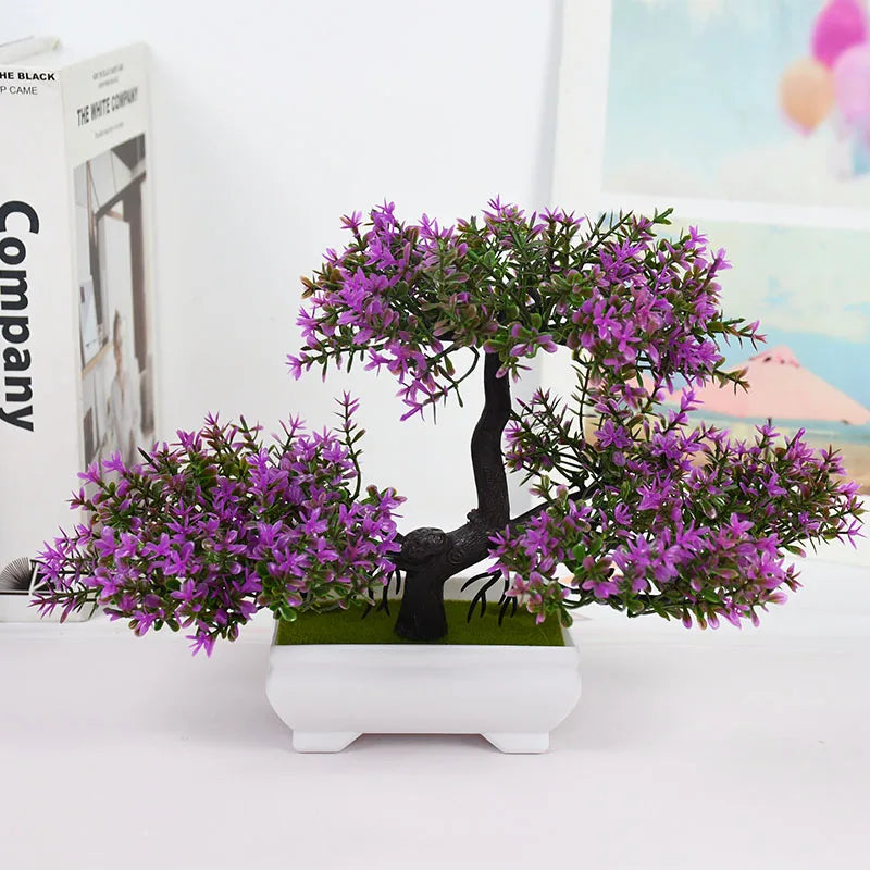 Plantas artificiais bonsai pequeno vaso de árvore plantas falsas flores vasos ornamentos para decoração.