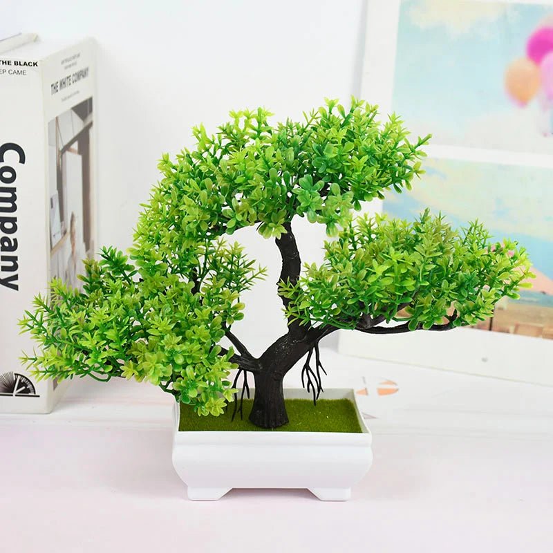 Plantas artificiais bonsai pequeno vaso de árvore plantas falsas flores vasos ornamentos para decoração.