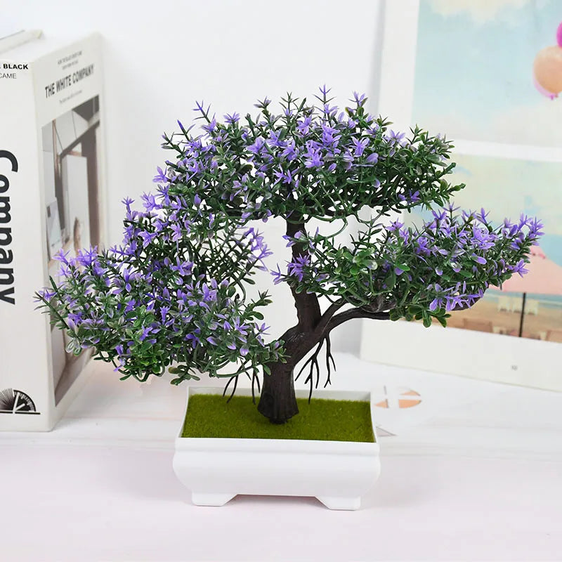 Plantas artificiais bonsai pequeno vaso de árvore plantas falsas flores vasos ornamentos para decoração.